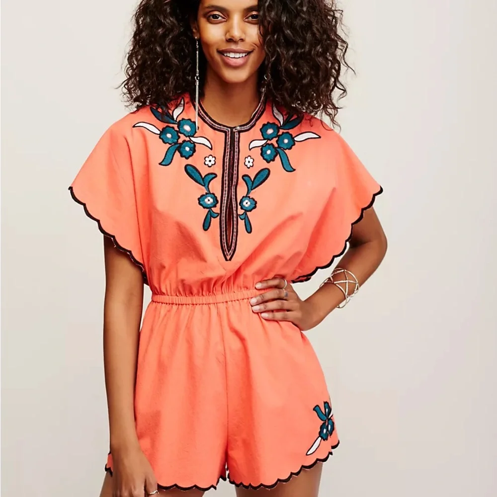 Free People Sophia Embroidered Romper